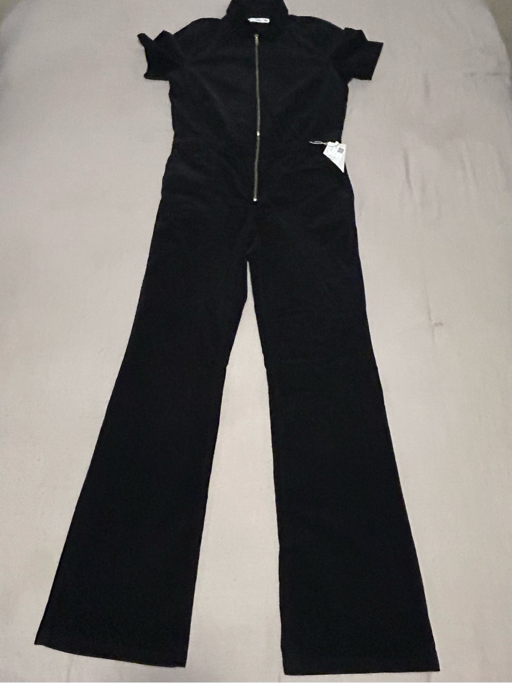Mango Black Short-Sleeve Zip-Front Straight-Leg Jumpsuit